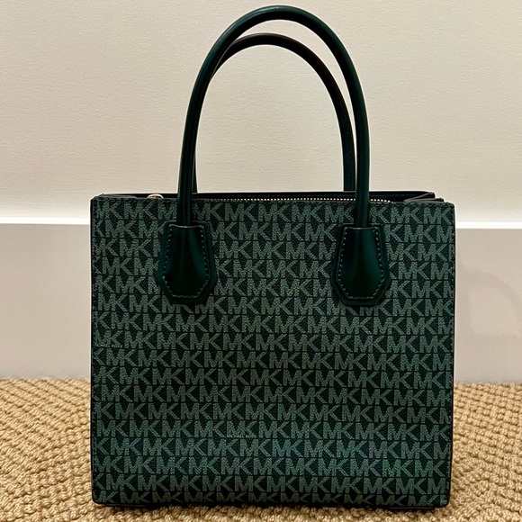 Mercer Medium Logo and Leather Accordion Crossbody Bag (Dark Green) - Picture 2 of 6